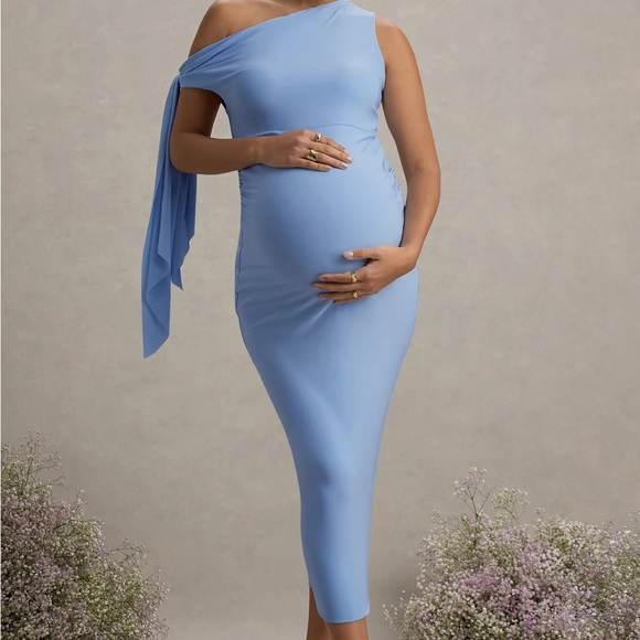 Club L London Light Blue One-Shoulder Maternity Dress / Katarine Dress - Picture 1 of 4